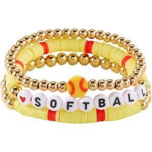 Unisex Sports Ball Stretch Bracelets - 3Pcs Polymer Clay Gift Set for Fans